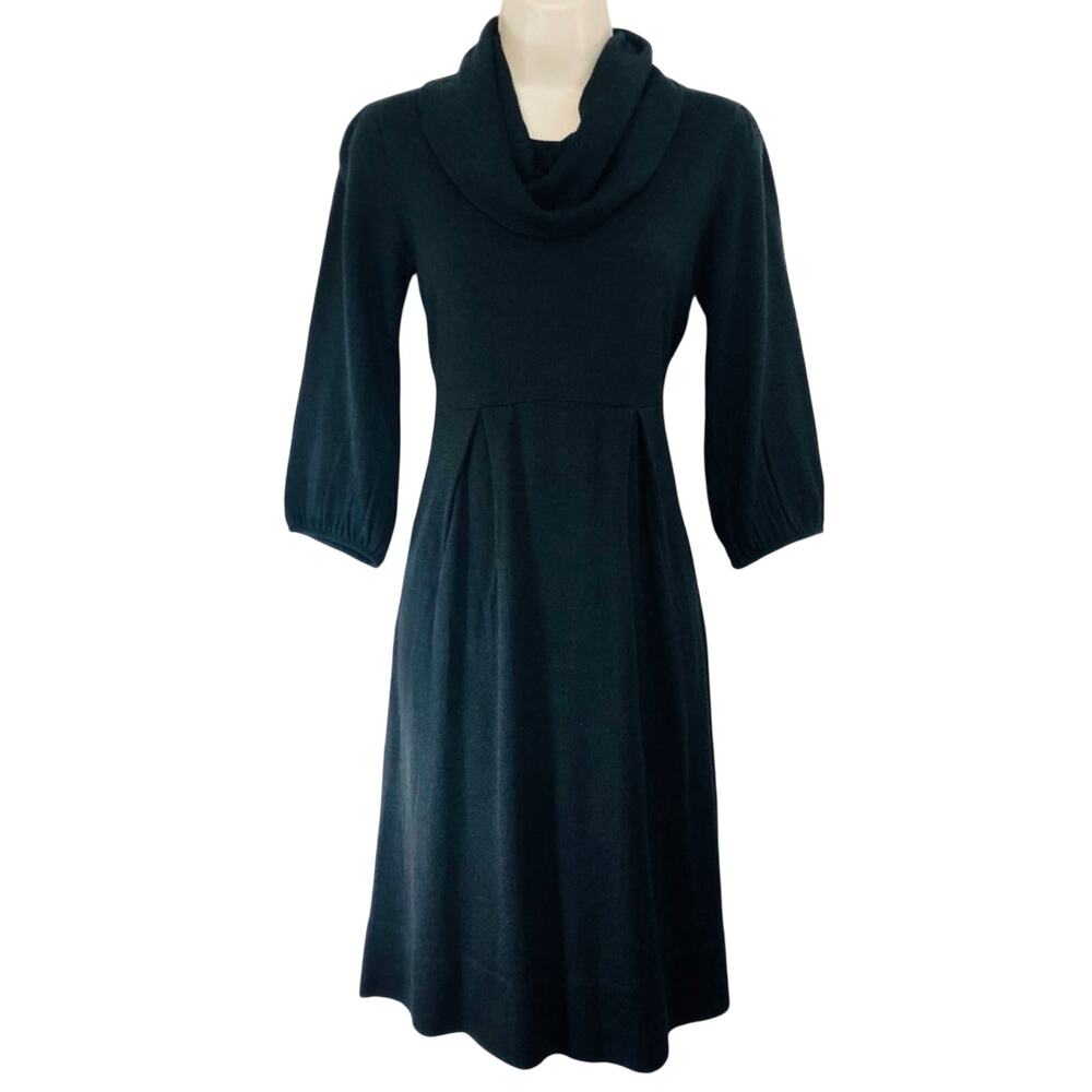 New Directions Black Sweater Dress Empire Waist Small Pleats Cowl Neckline - Picture 15 of 16